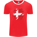 Torn Denmark Flag Danish Day Football Mens Ringer T-Shirt FotL Red/White