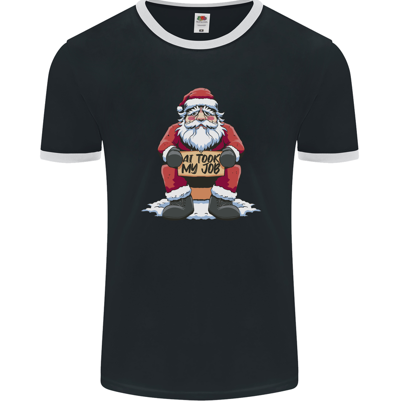 AI Took Santa's Job Funny Christmas Xmas Mens Ringer T-Shirt FotL Black/White