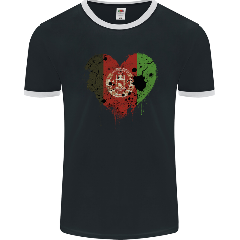 Love Afghanistan Flag Afghan Day Football Mens Ringer T-Shirt FotL Black/White