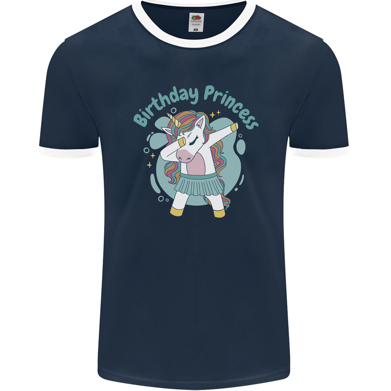 Unicorn Birthday Princess 4th 5th 6th 7th 8th Mens Ringer T-Shirt FotL Navy Blue/White