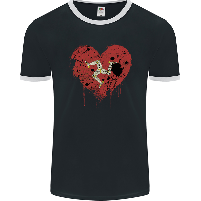 Love Flag Isle of Man Football Mens Ringer T-Shirt FotL Black/White