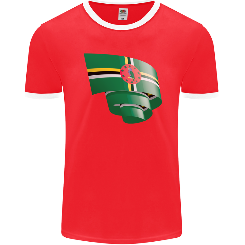 Curled Dominica Flag Dominican Day Football Mens Ringer T-Shirt FotL Red/White