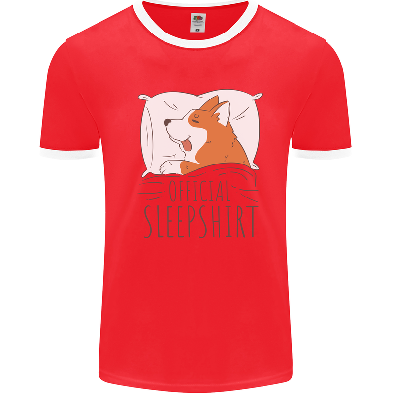 Corgi Sleeping Dog Mens Ringer T-Shirt Red/White