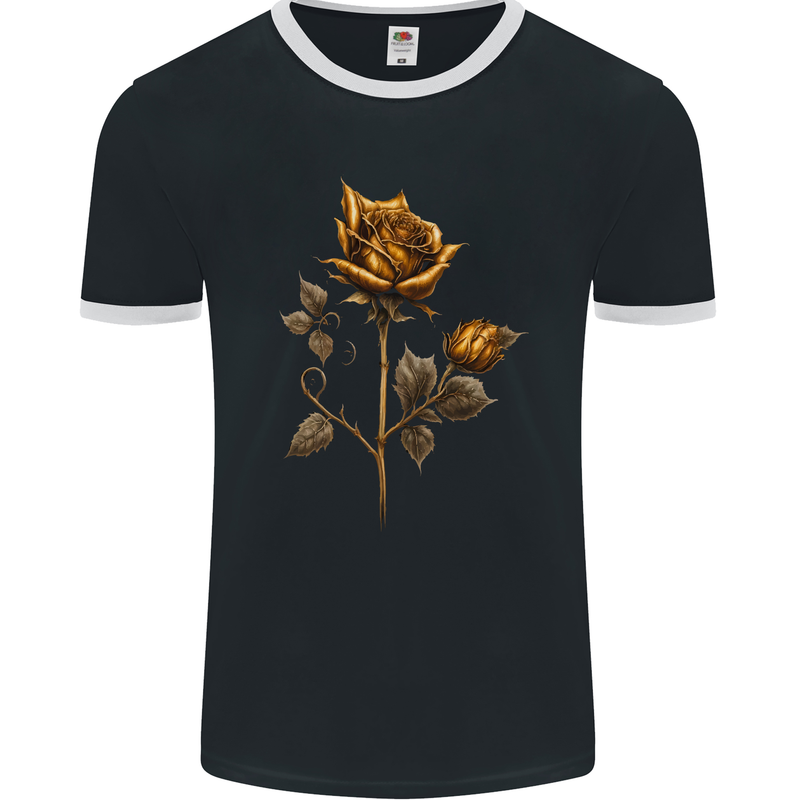 A Rustic Rose Gothic Goth Mens Ringer T-Shirt FotL Black/White