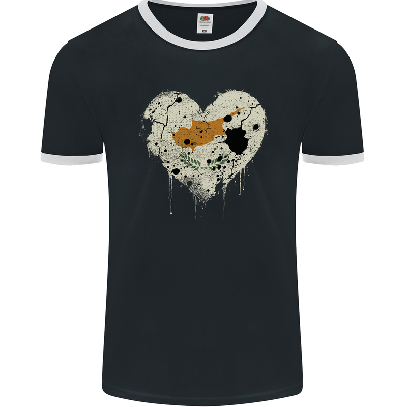 Love Cyprus Flag Cypriot Day Football Mens Ringer T-Shirt FotL Black/White