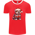 Christmas British Bulldog Union Jack Dog Xmas Mens Ringer T-Shirt FotL Red/White