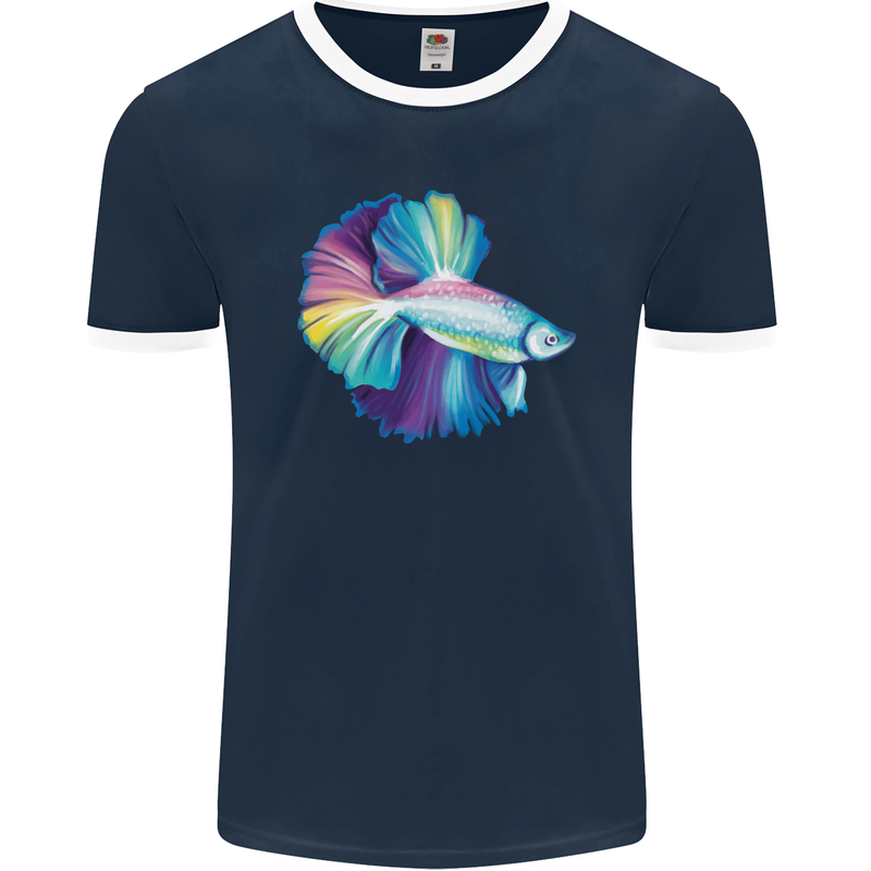 A Colourful Bettafish Aquarium Mens Ringer T-Shirt FotL Navy Blue/White