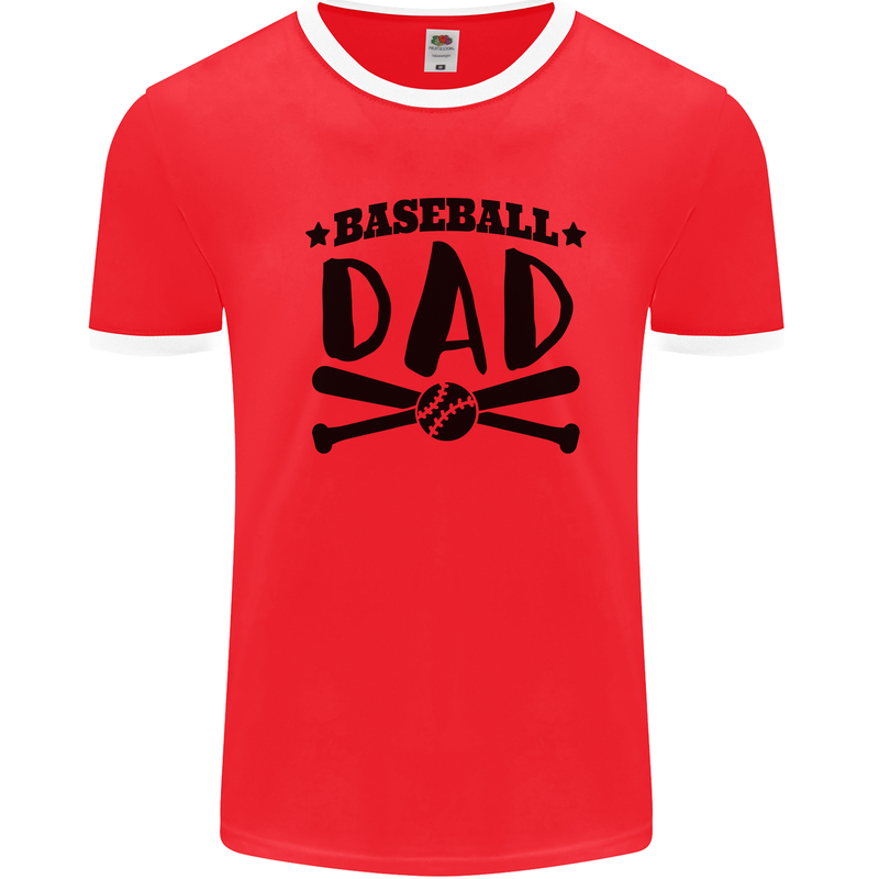 Fathers Day Baseball Dad Funny Mens Ringer T-Shirt Red/White