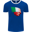 Curled Italy Flag Italians Day Football Mens Ringer T-Shirt FotL Royal Blue/White