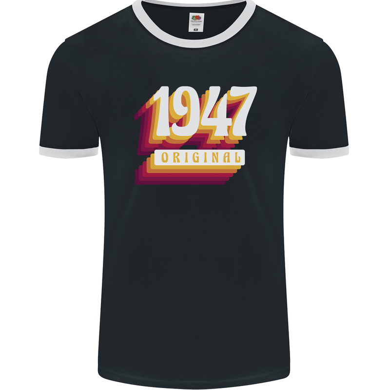 Retro 76th Birthday Original 1947 Mens Ringer T-Shirt FotL Black/White