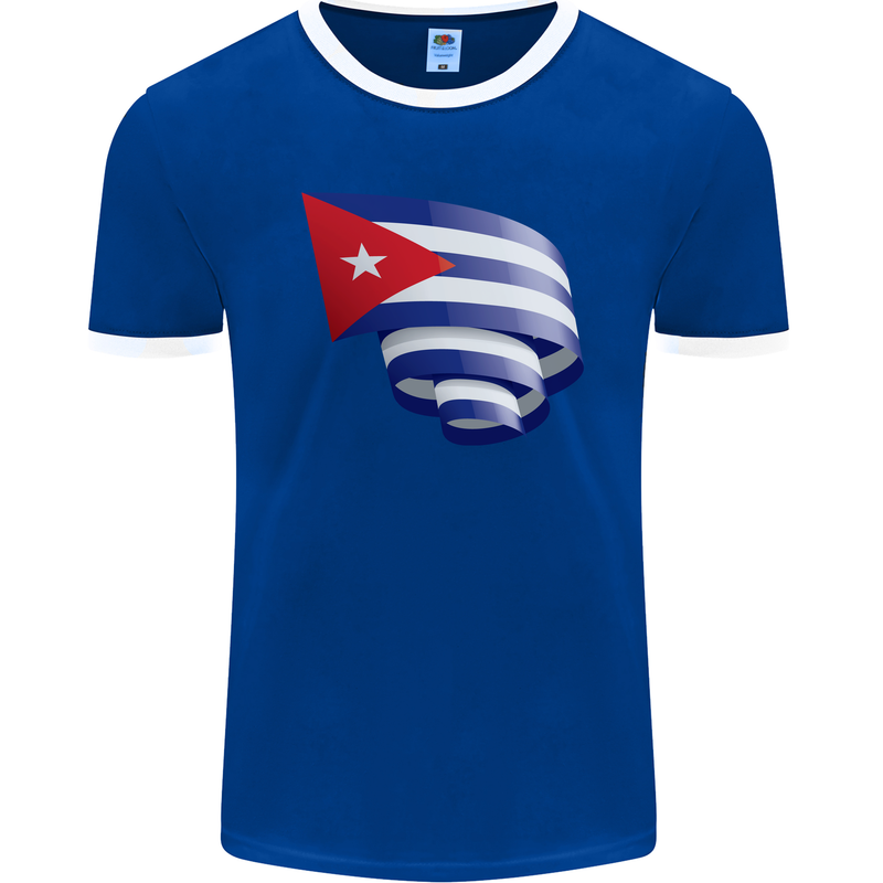 Curled Cuba Flag Cuban Day Football Mens Ringer T-Shirt FotL Royal Blue/White