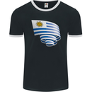 Curled Uruguay Flag Uruguayan Day Football Mens Ringer T-Shirt FotL Black/White