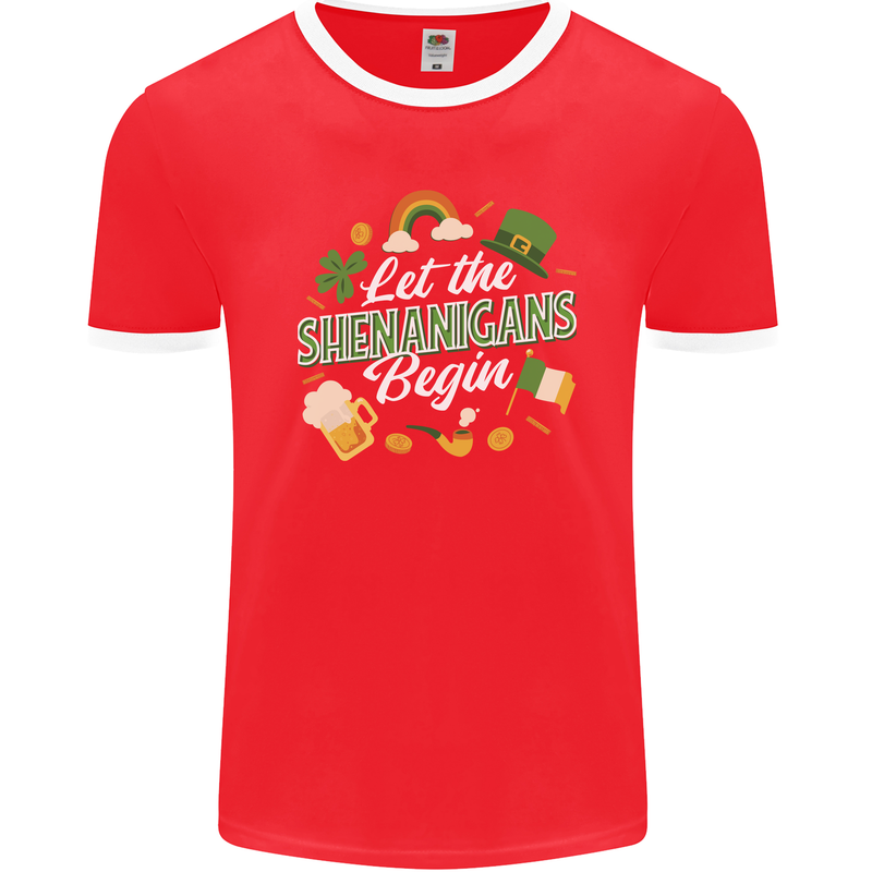 St Patricks Day Let the Shenanigans Begin Mens Ringer T-Shirt FotL Red/White