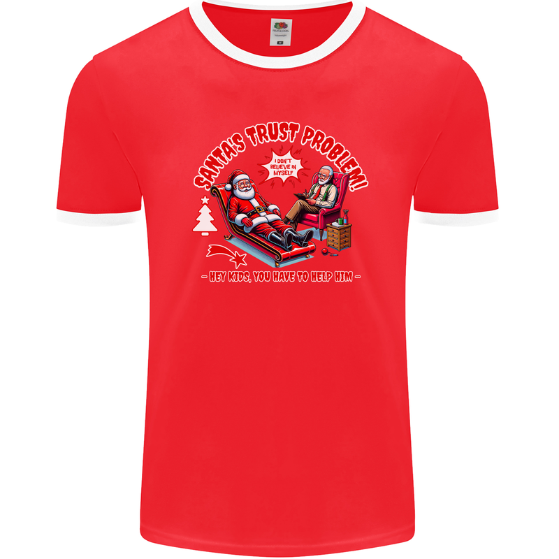 Christmas Funny Santa Trust Xmas Believe Mens Ringer T-Shirt FotL Red/White