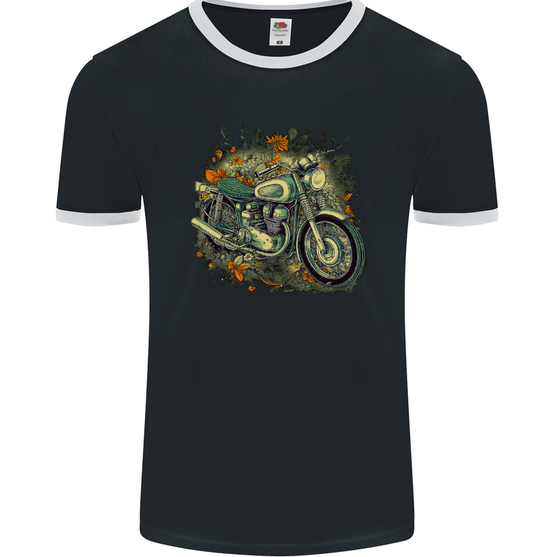 An Old Motorbike Retro Biker Motorcycle Mens Ringer T-Shirt FotL Black/White