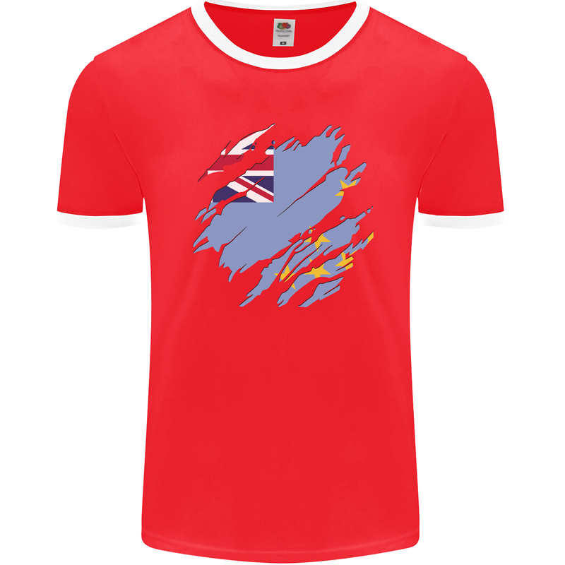 Torn Tuvalu Flag Tuvaluan Day Football Mens Ringer T-Shirt FotL Red/White