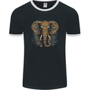 An Elephant With Tribal Markings Mens Ringer T-Shirt FotL Black/White
