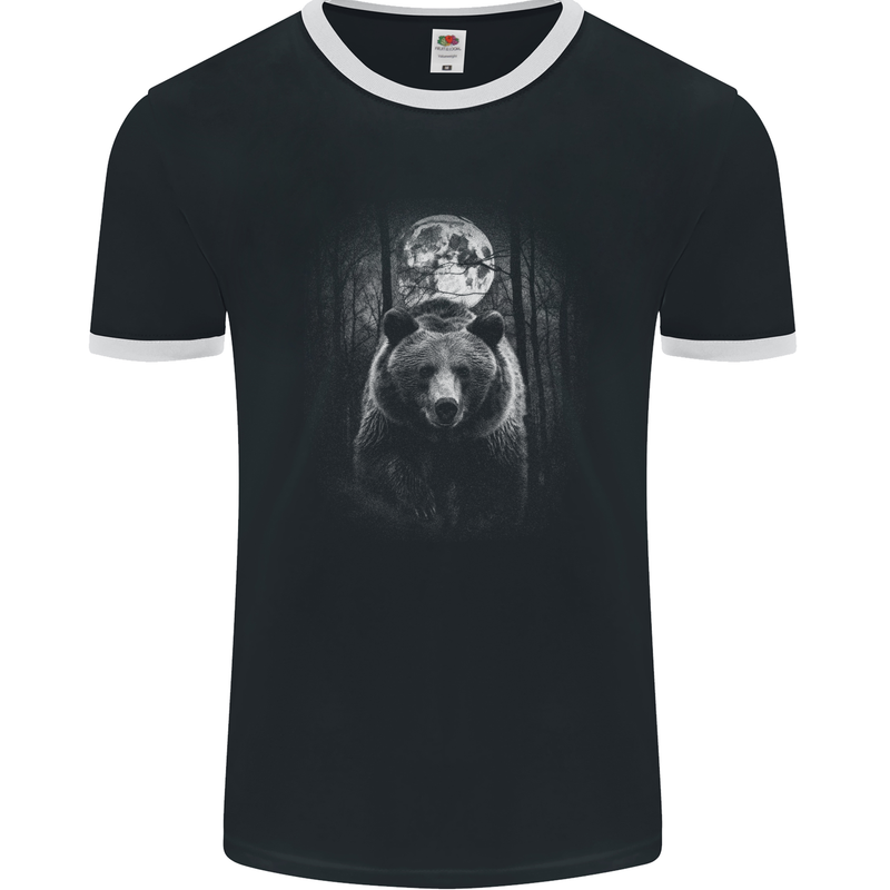 Moonlit Grizzly Bear In the Wilderness Mens Ringer T-Shirt FotL Black/White