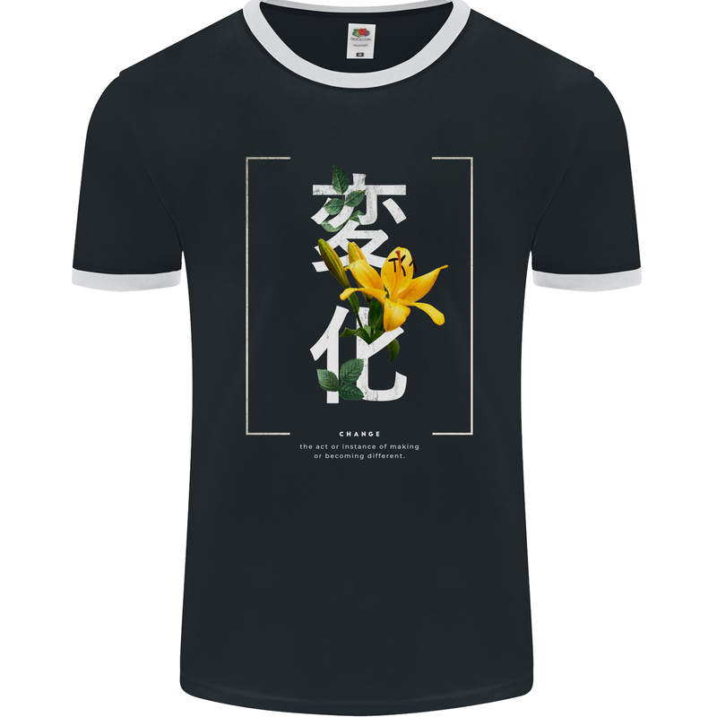 Japanese Flowers Quote Japan Change Mens Ringer T-Shirt FotL Black/White