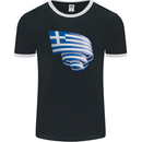 Curled Greece Flag Greek Day Football Mens Ringer T-Shirt FotL Black/White
