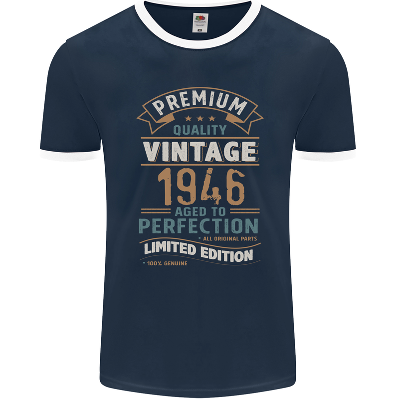 Premium Vintage 77th Birthday 1946 Mens Ringer T-Shirt FotL Navy Blue/White