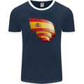 Curled Spain Flag Spanish Day Football Mens Ringer T-Shirt FotL Navy Blue/White