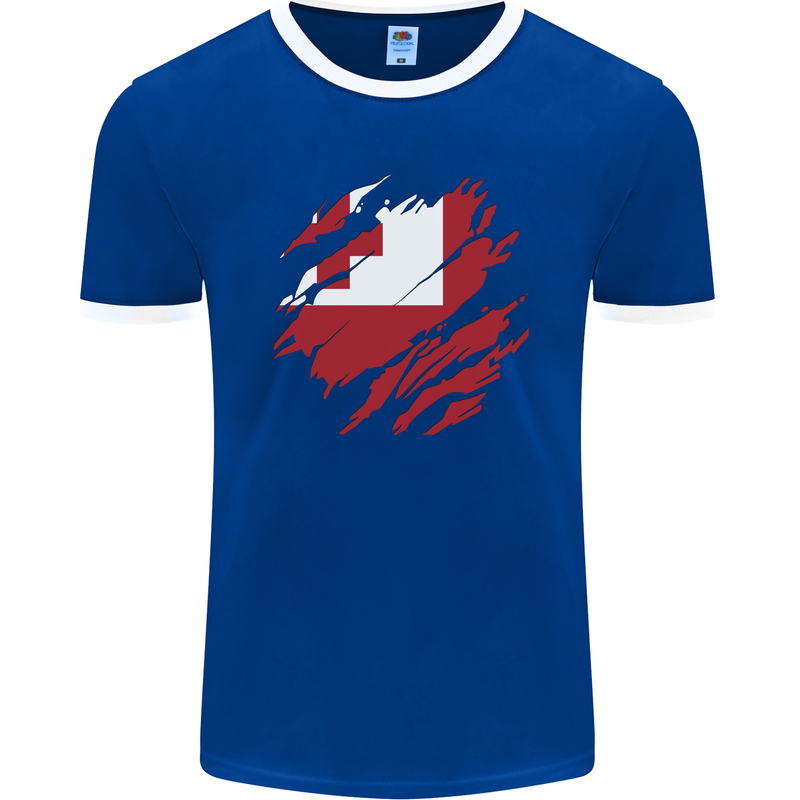Torn Tongo Flag Tongan Day Football Mens Ringer T-Shirt FotL Royal Blue/White