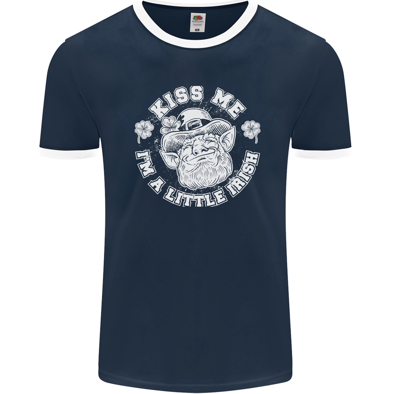 St Patricks Day Kiss Me Im a Little Bit Irish Mens Ringer T-Shirt FotL Navy Blue/White