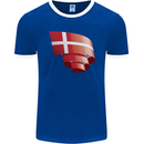 Curled Denmark Flag Danish Day Football Mens Ringer T-Shirt FotL Royal Blue/White