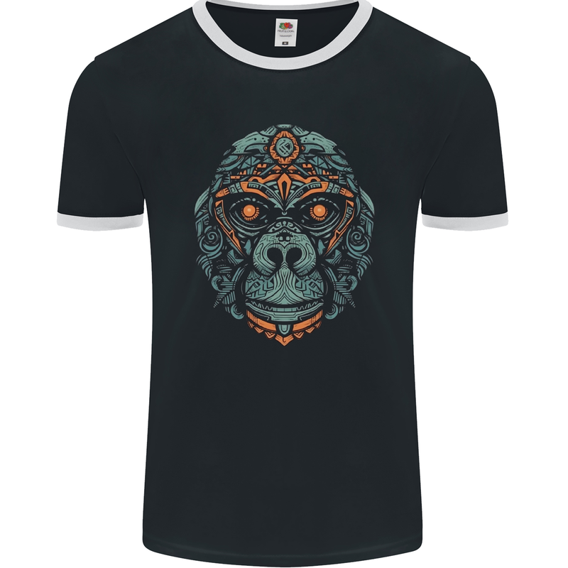 A Tribal Gorilla Mens Ringer T-Shirt FotL Black/White