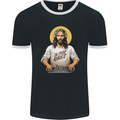 Jesus Raves Funny DJ Music Decks Christian Mens Ringer T-Shirt FotL Black/White