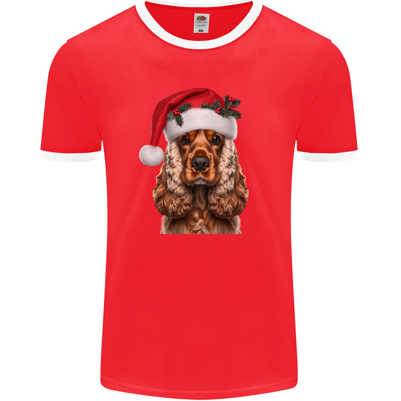 Christmas Cocker Spaniel Xmas Dog Mens Ringer T-Shirt FotL Red/White