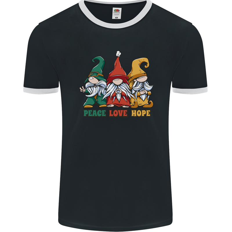 Peace Love Hope 3 Gnomes Mens Ringer T-Shirt FotL Black/White