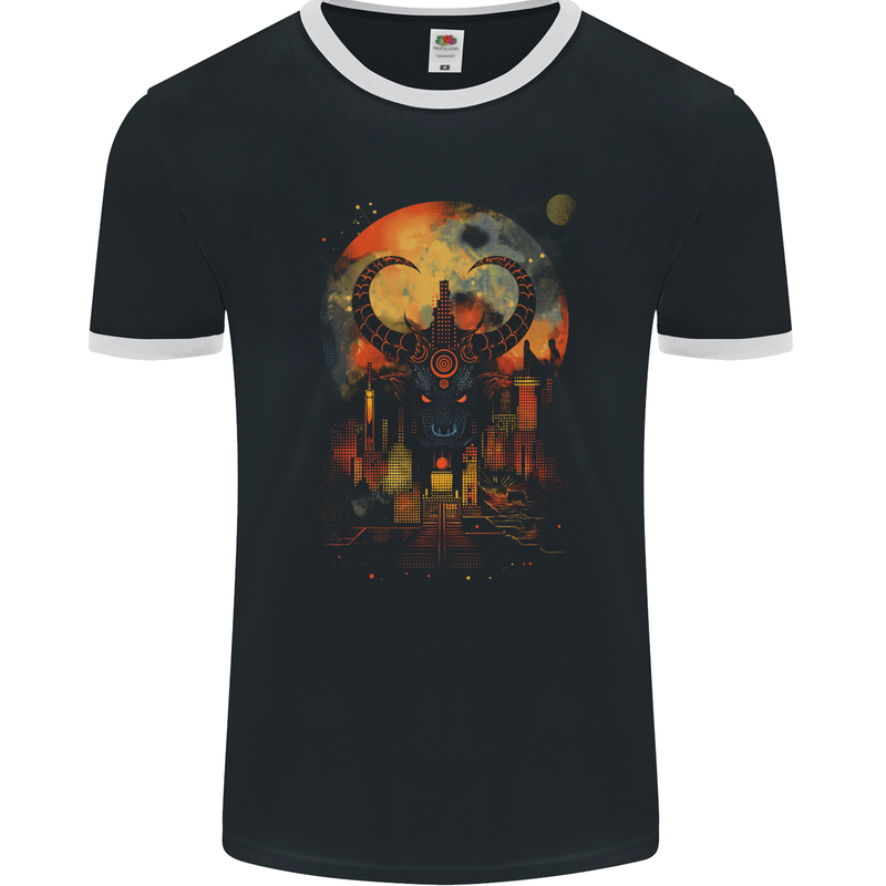 Urban Evil Bull Fantasy Mens Ringer T-Shirt FotL Black/White