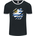 Torn Uruguay Flag Uruguayan Day Football Mens Ringer T-Shirt FotL Black/White