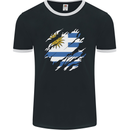 Torn Uruguay Flag Uruguayan Day Football Mens Ringer T-Shirt FotL Black/White