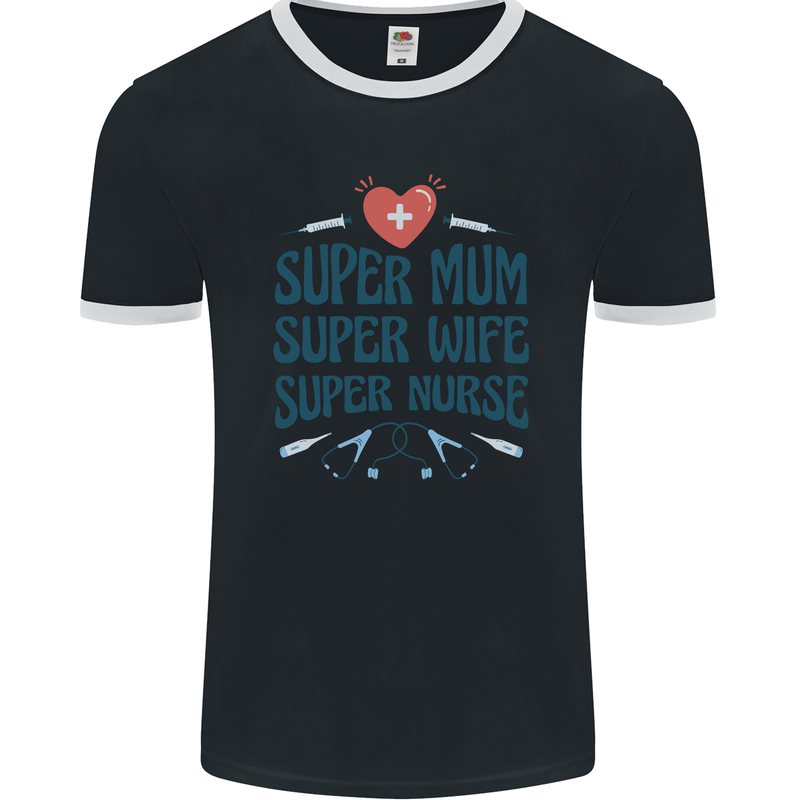 Super Mum Wife Nurse Mothers Day Gift Mens Ringer T-Shirt FotL Black/White