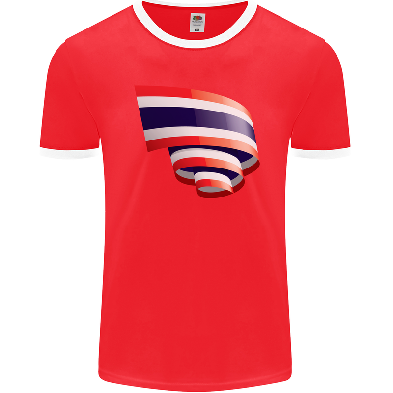 Curled Thailand Flag Thai Day Football Mens Ringer T-Shirt FotL Red/White