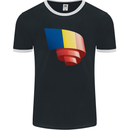 Curled Romania Flag Romanian Day Football Mens Ringer T-Shirt FotL Black/White