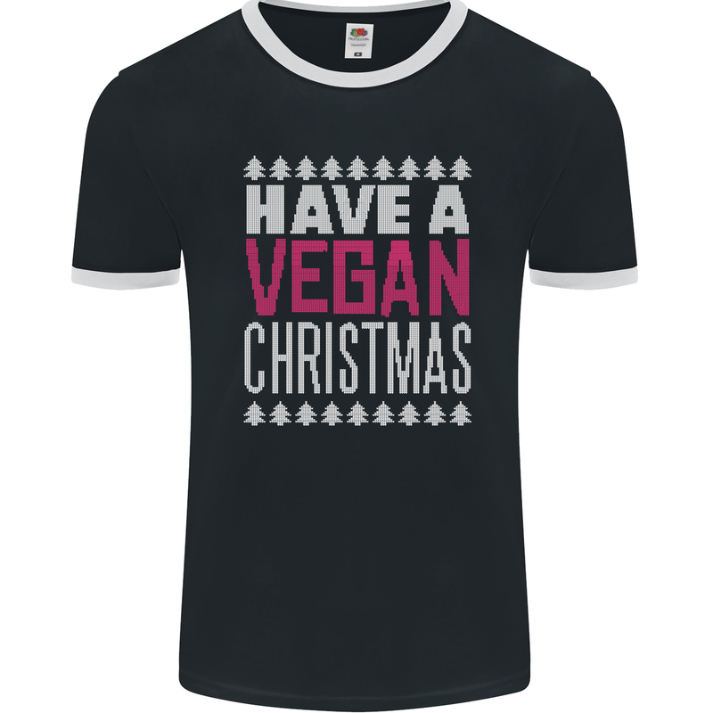 Have a Vegan Christmas Funny Xmas Vegetarian Mens Ringer T-Shirt FotL Black/White
