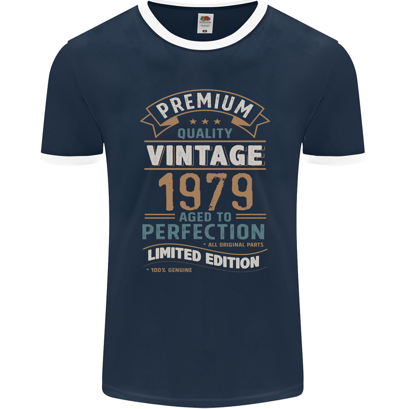 Premium Vintage 44th Birthday 1979 Mens Ringer T-Shirt FotL Navy Blue/White