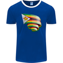 Curled Zimbabwe Flag Zimbabwean Day Football Mens Ringer T-Shirt FotL Royal Blue/White