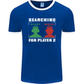 Player Two Wanted Funny Singles Day Gaming Mens Ringer T-Shirt FotL Royal Blue/White