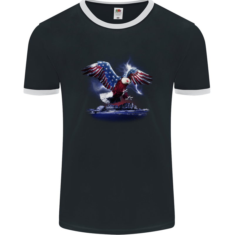 USA American Eagle Mens Ringer T-Shirt FotL Black/White