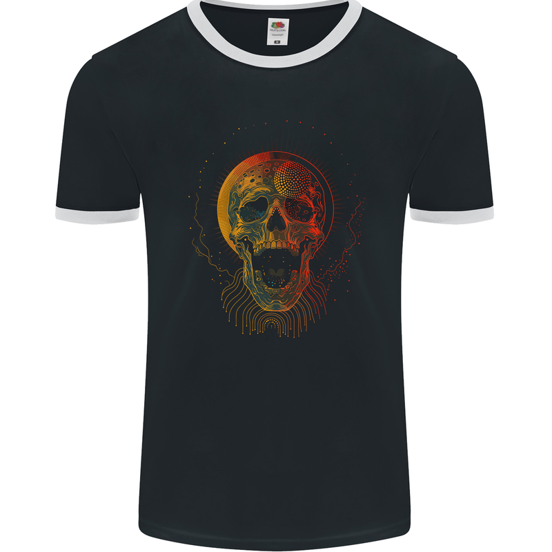 Cyberspace Skull Mens Ringer T-Shirt FotL Black/White