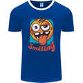 Still Smiling Funny Emoji Exhausted Tired Mens Ringer T-Shirt FotL Royal Blue/White