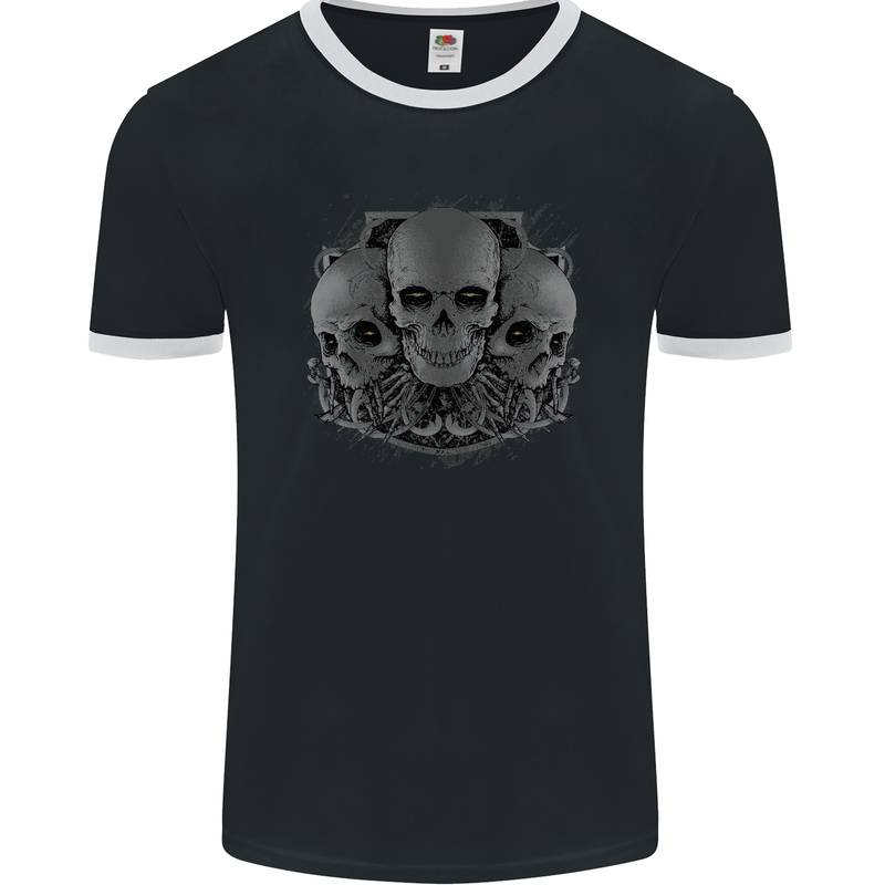 Gothic Skulls Heavy Metal Rock Music Goth Biker Mens Ringer T-Shirt FotL Black/White
