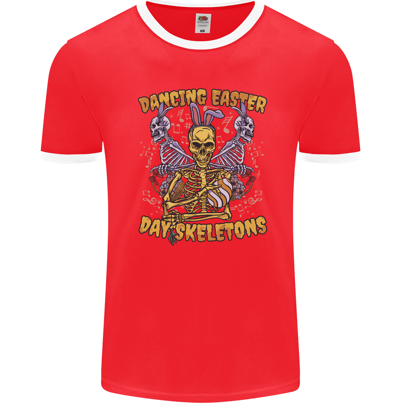 Dancing Easter Day Skeletons Skulls Mens Ringer T-Shirt FotL Red/White
