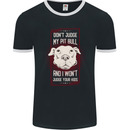 Don't Judge My Pitbull Dog Mens Ringer T-Shirt FotL Black/White