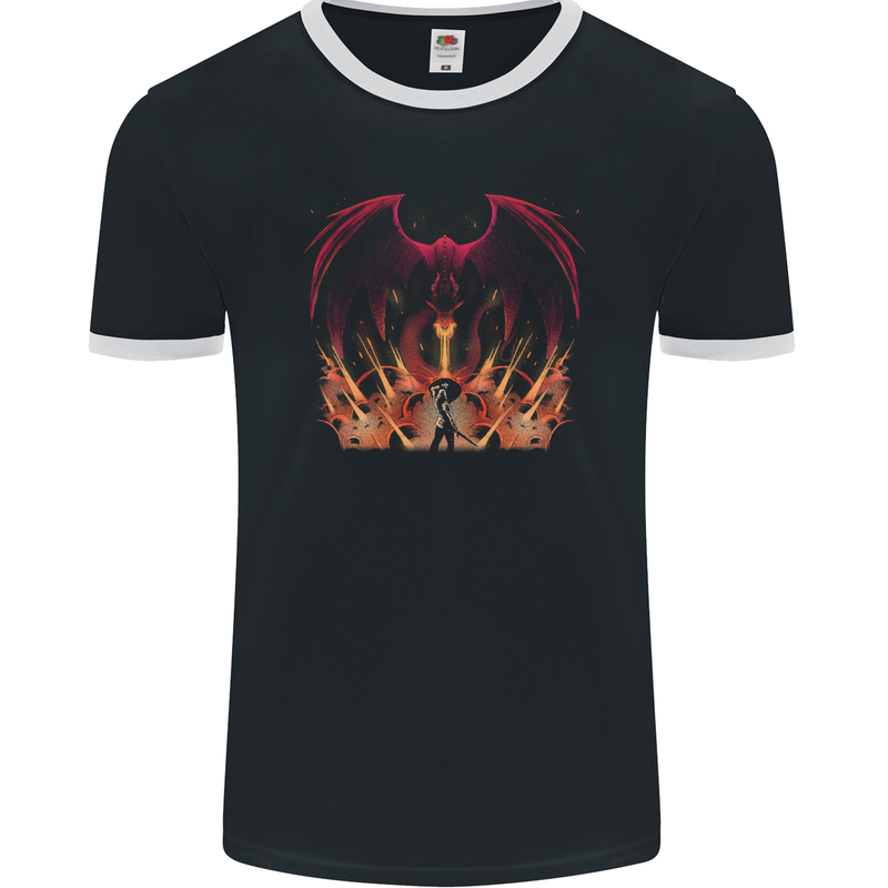 ﻿Dragon St George Crusader Knight Templar Fantasy Mens Ringer T-Shirt FotL Black/White